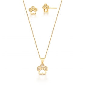 Conjunto Brinco e Corrente com Pingente Pet Banhado a Ouro