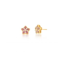 Conjunto Brinco e Corrente com Pingente Flor Banhado a Ouro