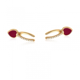 Piercing de Orelha com Pingente Coração Vermelho Folheado a Ouro
