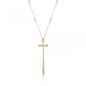 Corrente com Pingente de Crucifixo Cravejada Folheada a Ouro