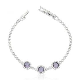 Pulseira com Cristais Redondos Ametista Lavanda Folheada a Ródio