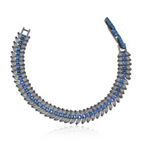 Pulseira Folha Com Zircônias Azuis Folheada a Ródio Negro