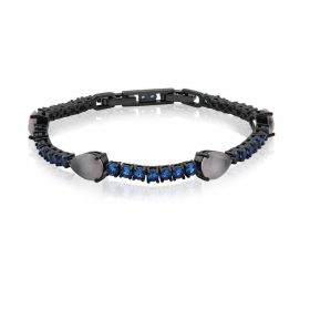 Pulseira com Cristais e Zircônias Azuis Folheada a Ródio Negro