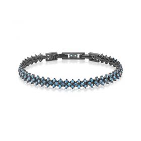 Pulseira Cravejada Zircônias Cor Safira Folheada a Ródio Negro