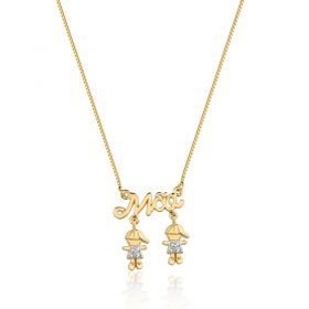 Corrente com Pingente Dois Meninos Banhada a Ouro