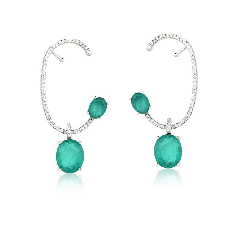 Brinco Ear Cuff Cristais Fusion Cor Turmalina Folheado a Ródio