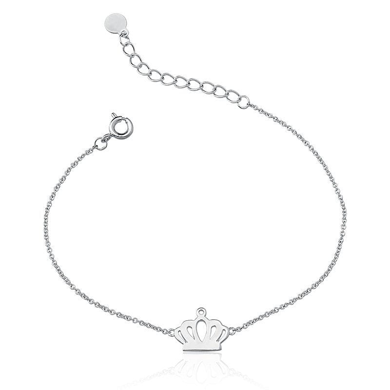 Pulseira com Pingente de Coroa Lisa Vazada Folheada a Ródio