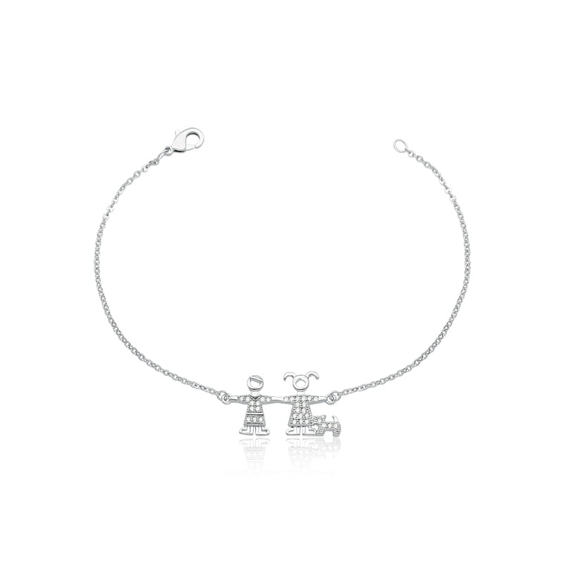 Pulseira com Pingente Menino e Menina Folheada a Ródio