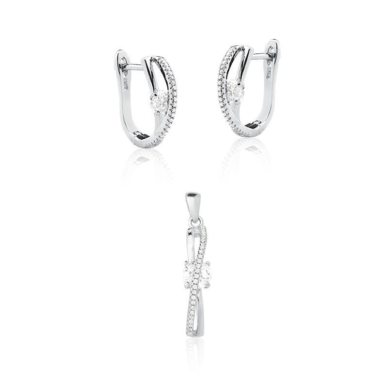Conjunto Argola e Pingente Cravejado Prata Rodinada