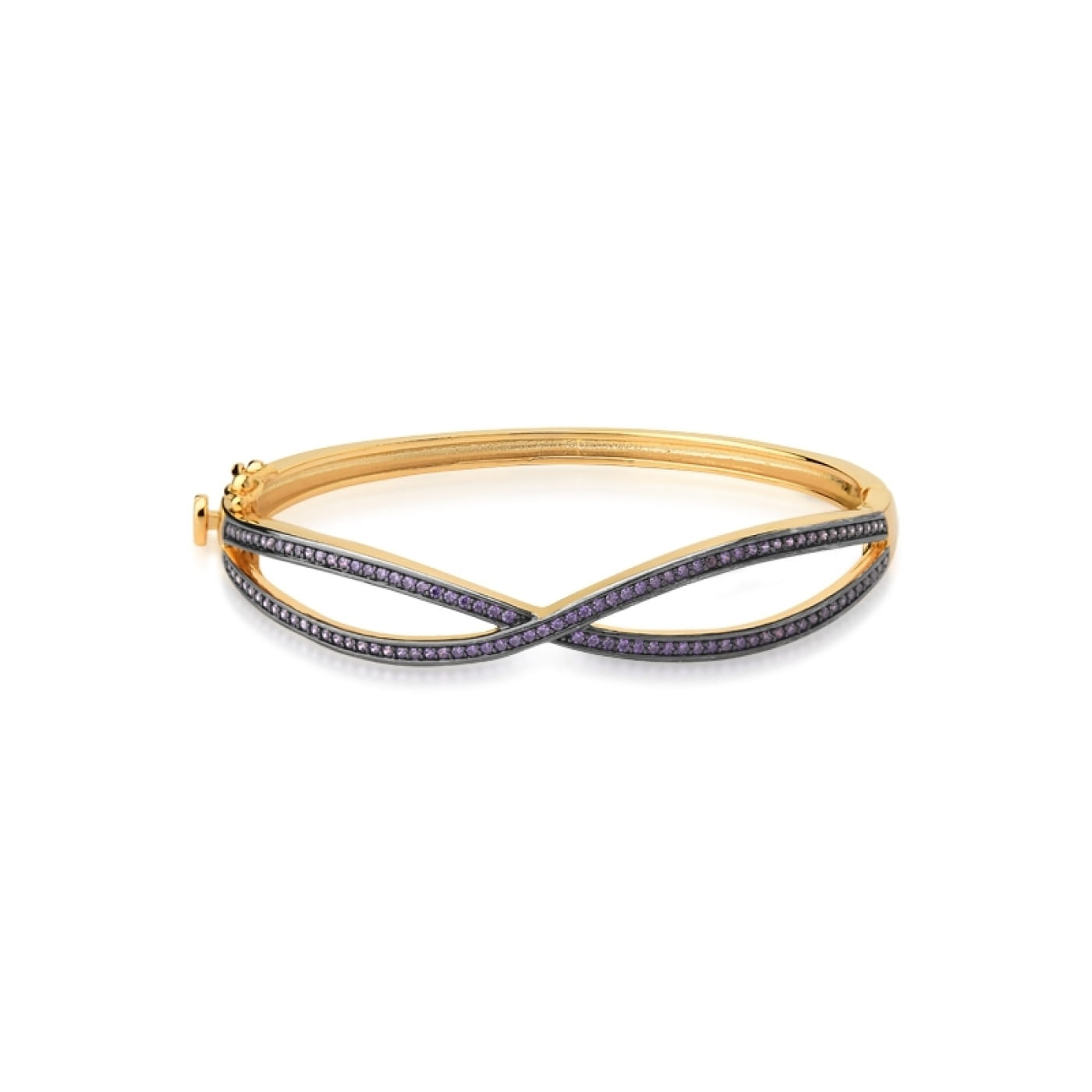 Bracelete Trançado com Zircônias Roxas Folheado a Ouro