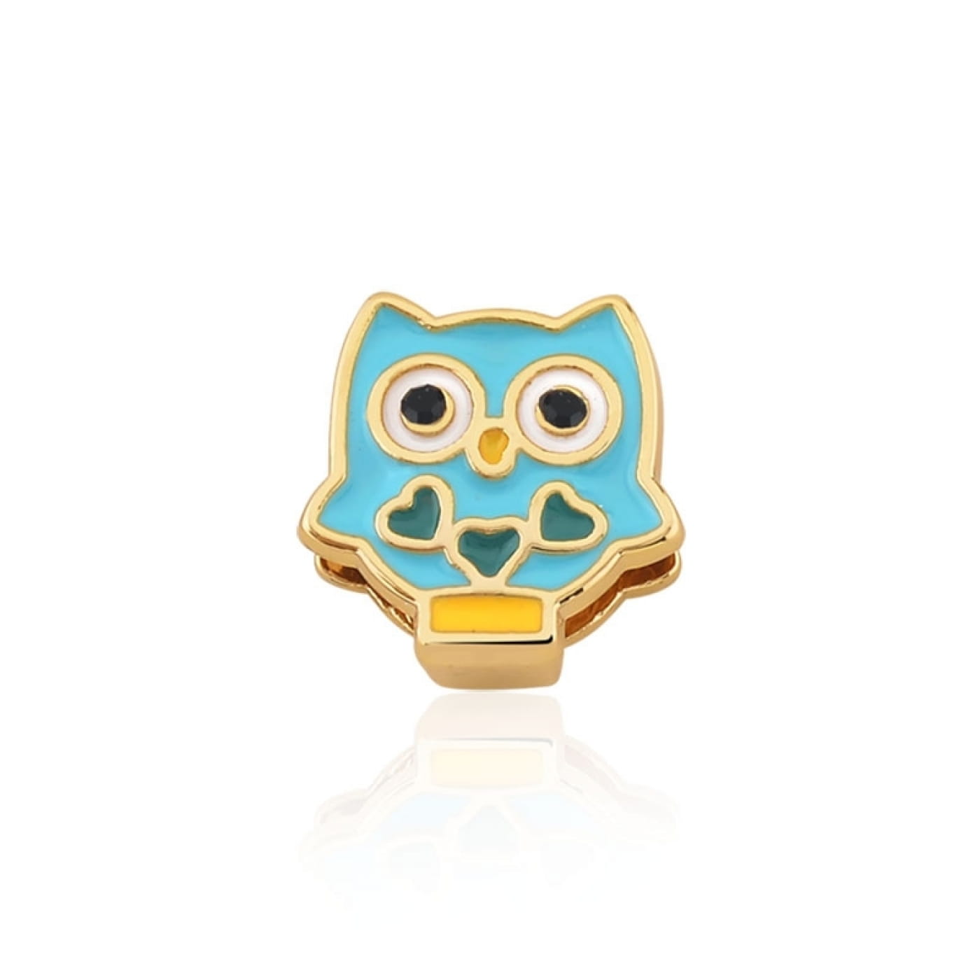 Pingente Esteira Kids de Coruja Esmaltada em Aço Dourado