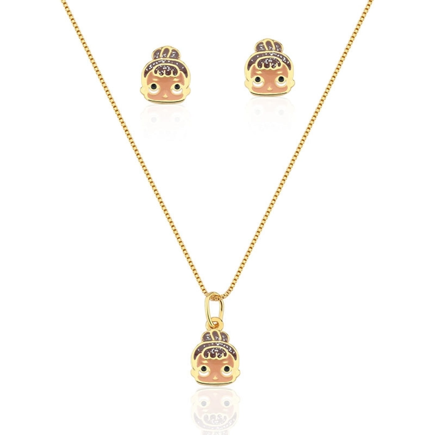 Conjunto Kids Brinco e Corrente com Pingente Folheado a Ouro