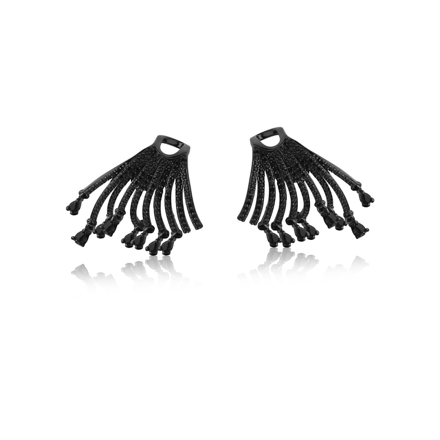 Brinco Ear Hook com Zircônias Negras Folheado a Ródio Negro