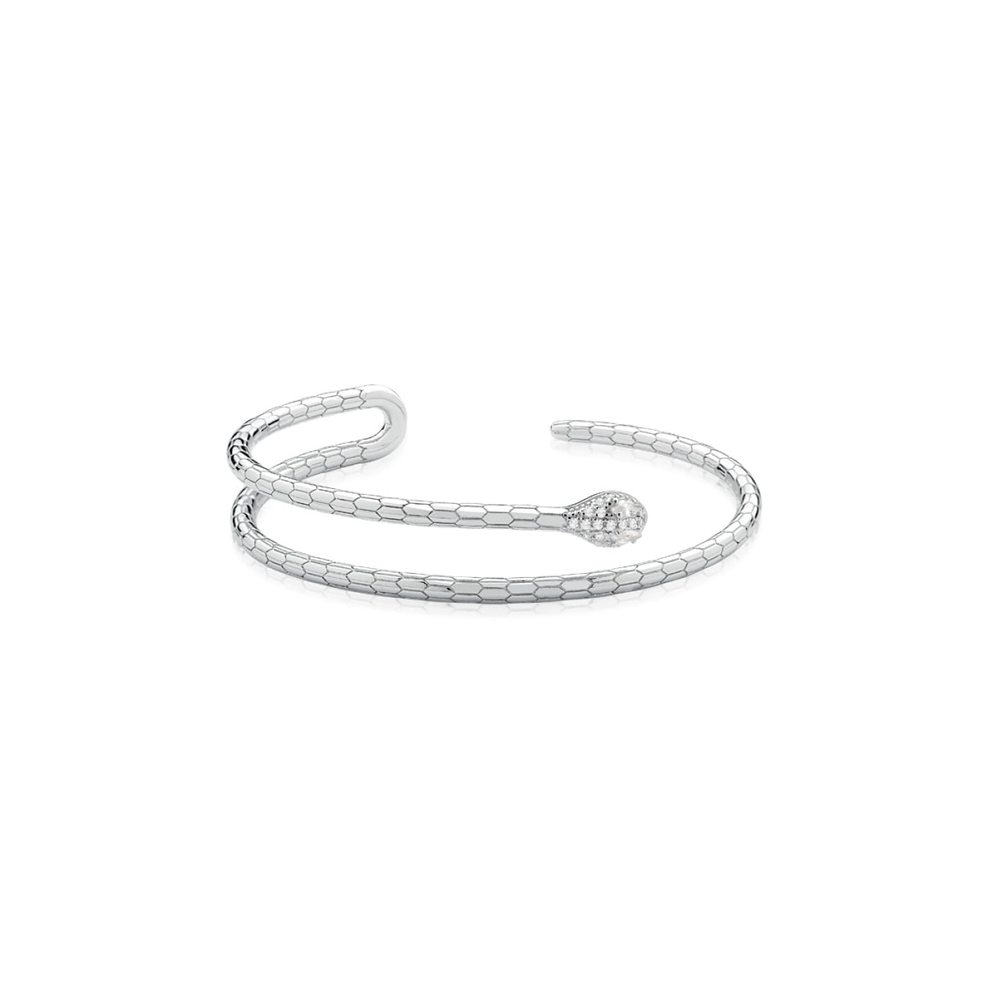 Bracelete de Cobra com Zircônias Brancas Folheado a Ródio
