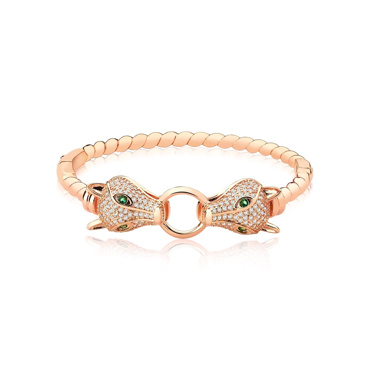 Bracelete com Leopardos Brancos Folheado a Ouro Rosê