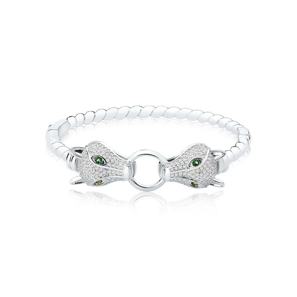 Bracelete com Leopardos Brancos Folheado a Ródio
