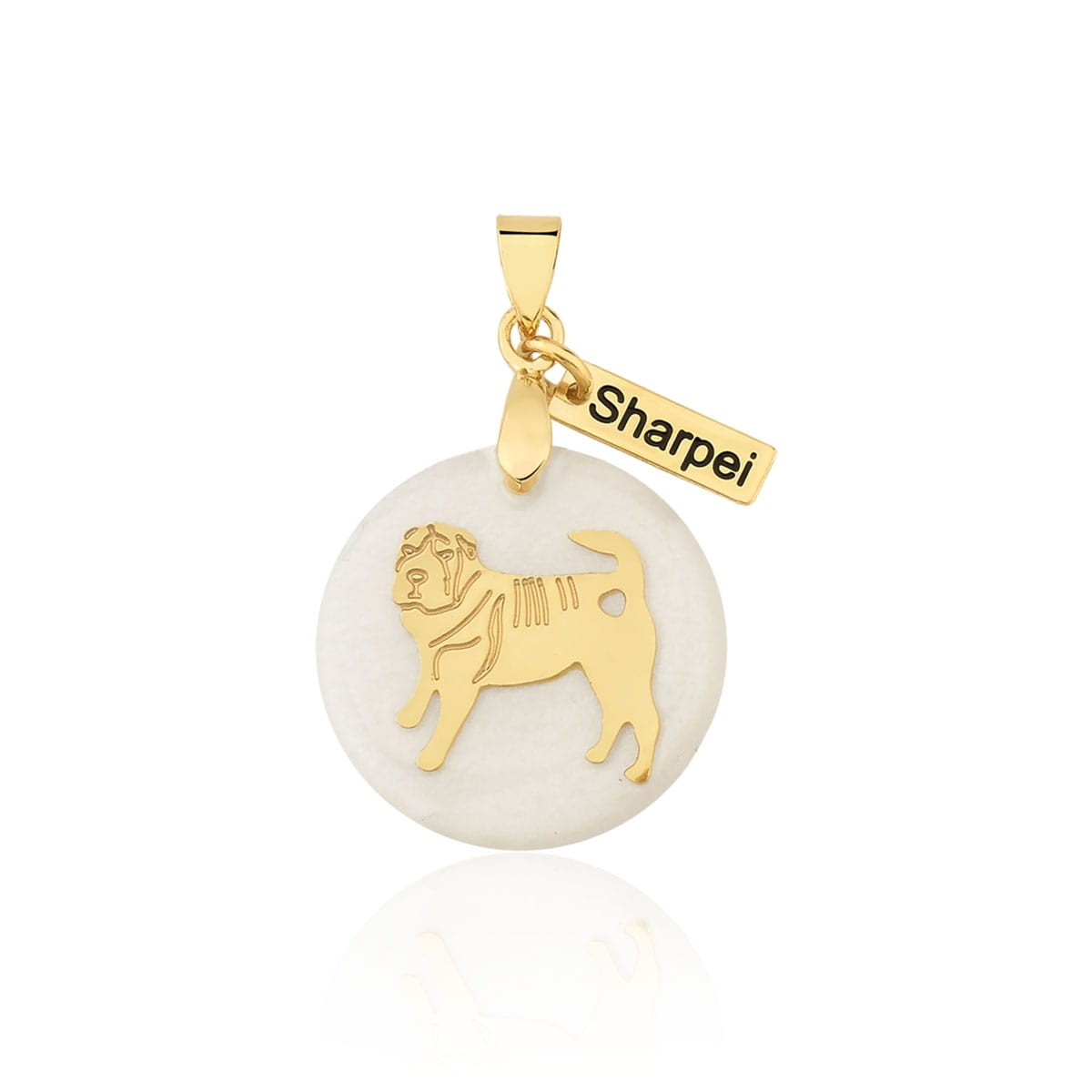 Pingente em Resina com Imagem de "Sharpei" Folheado a Ouro
