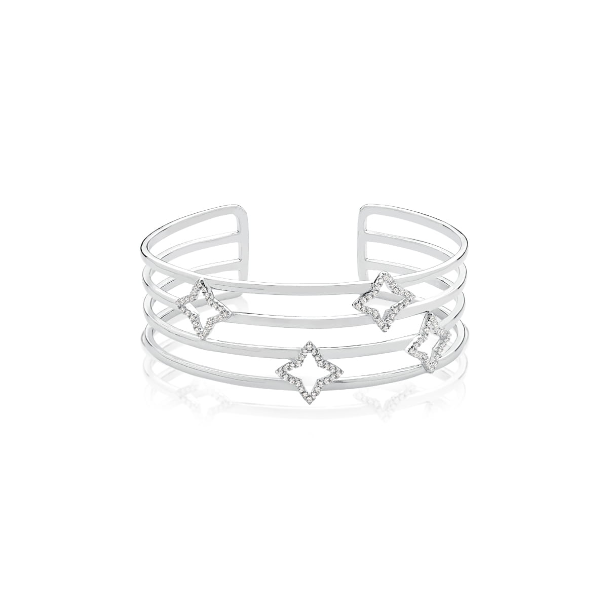 Bracelete Quatro Fileiras com Estrelas Brancas Folheado a Ródio
