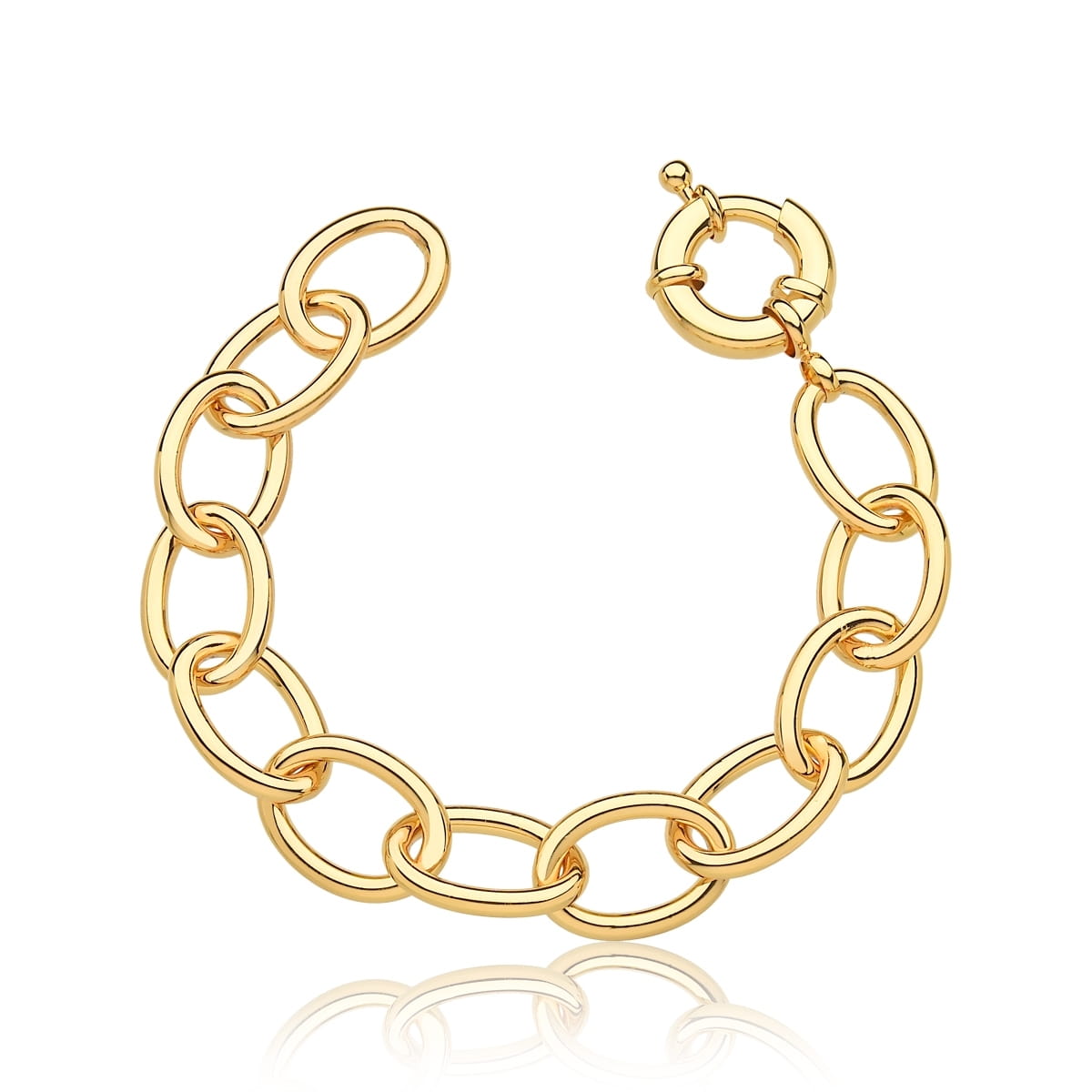 Pulseira com Elos Ovais Lisos e Fecho Boia Folheada a Ouro