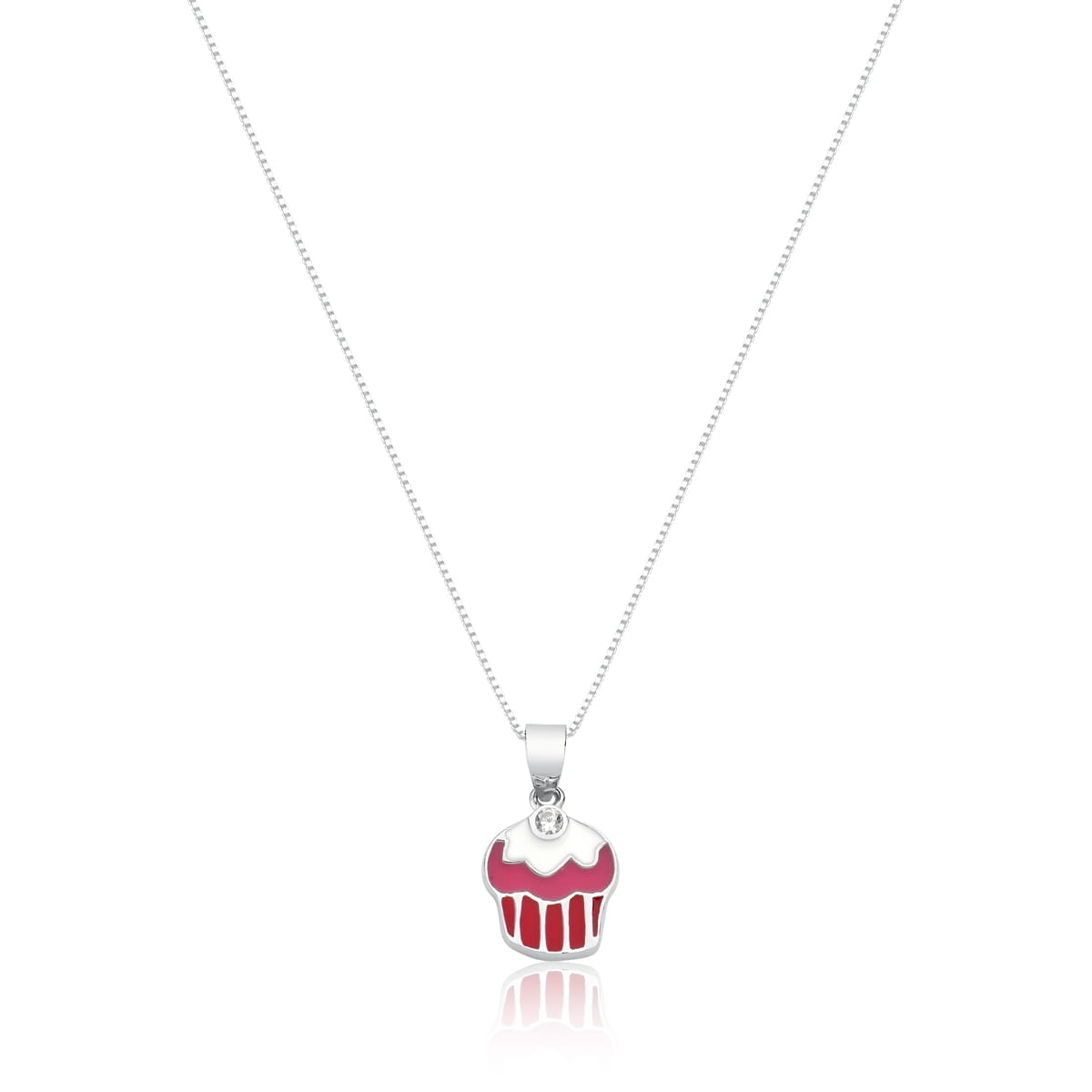 Corrente com Pingente Kids de Cupcake Esmaltado Prata Rodinada
