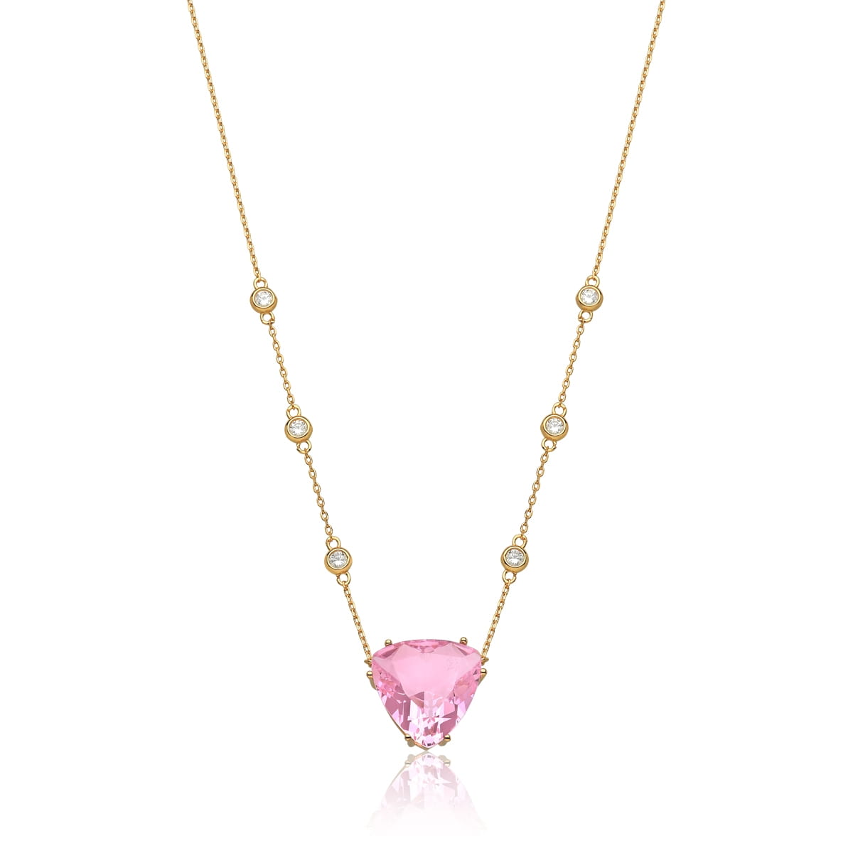 Corrente com Pingente Cristal Triangular Rosa Folheada a Ouro