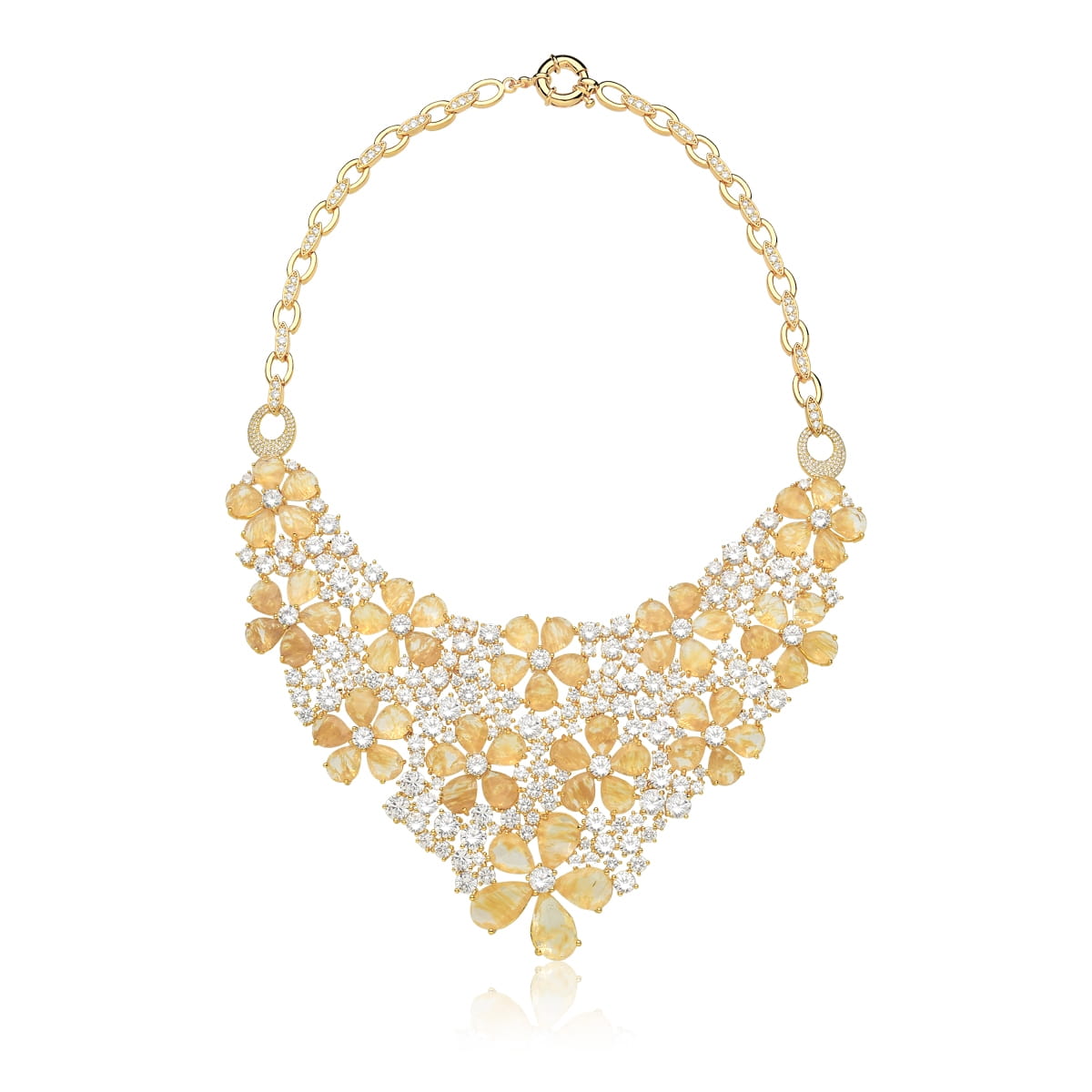Colar de Flores com Cristais Rutilados Folheado a Ouro