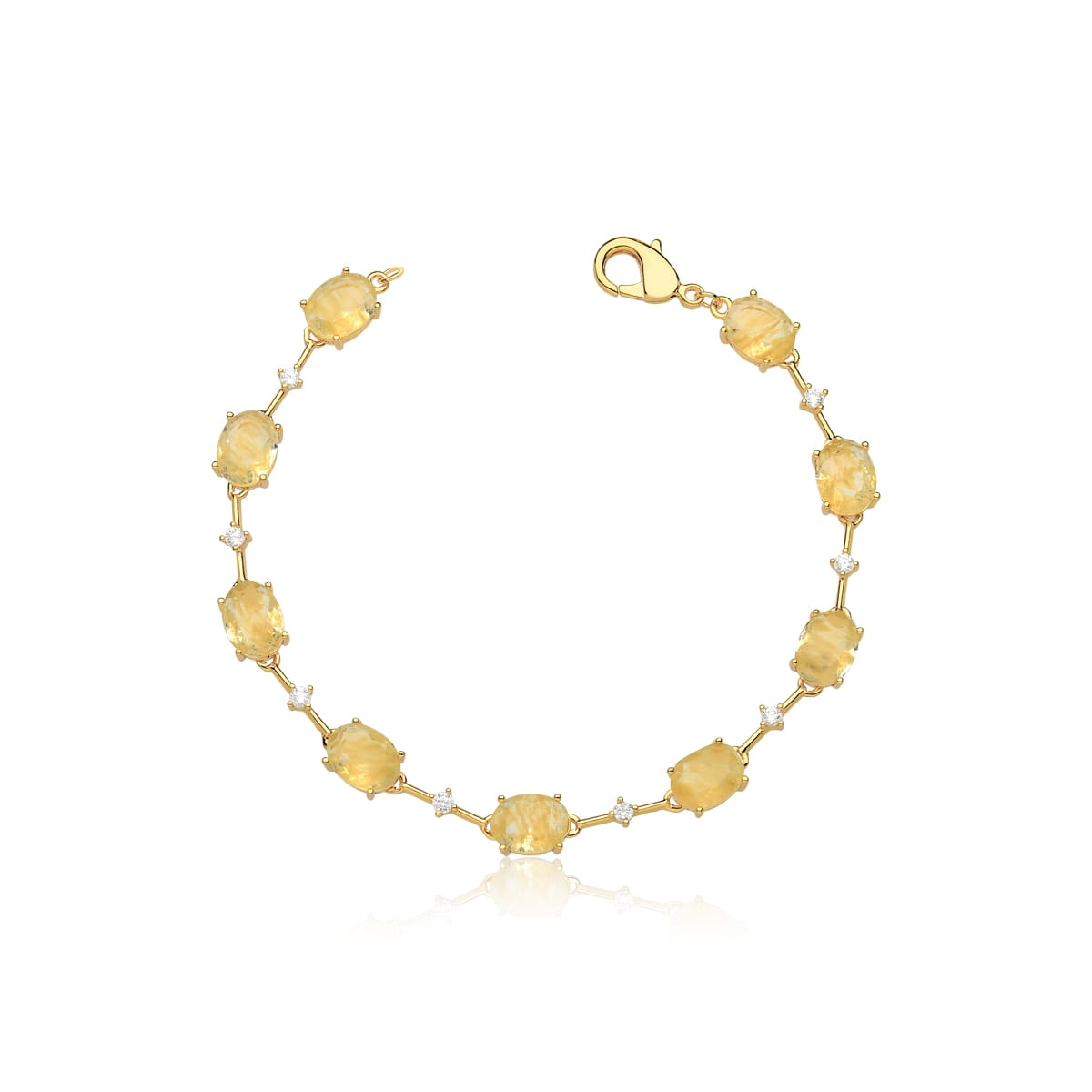Pulseira com Cristais Ovais Rutilados Folheada a Ouro