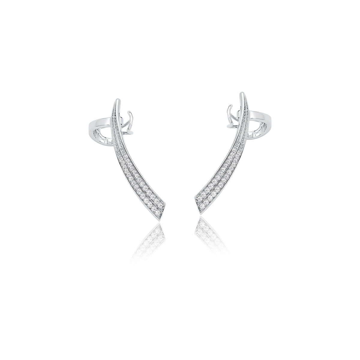 Brinco Ear Cuff Curvo com Zircônias Brancas Folheado a Ródio