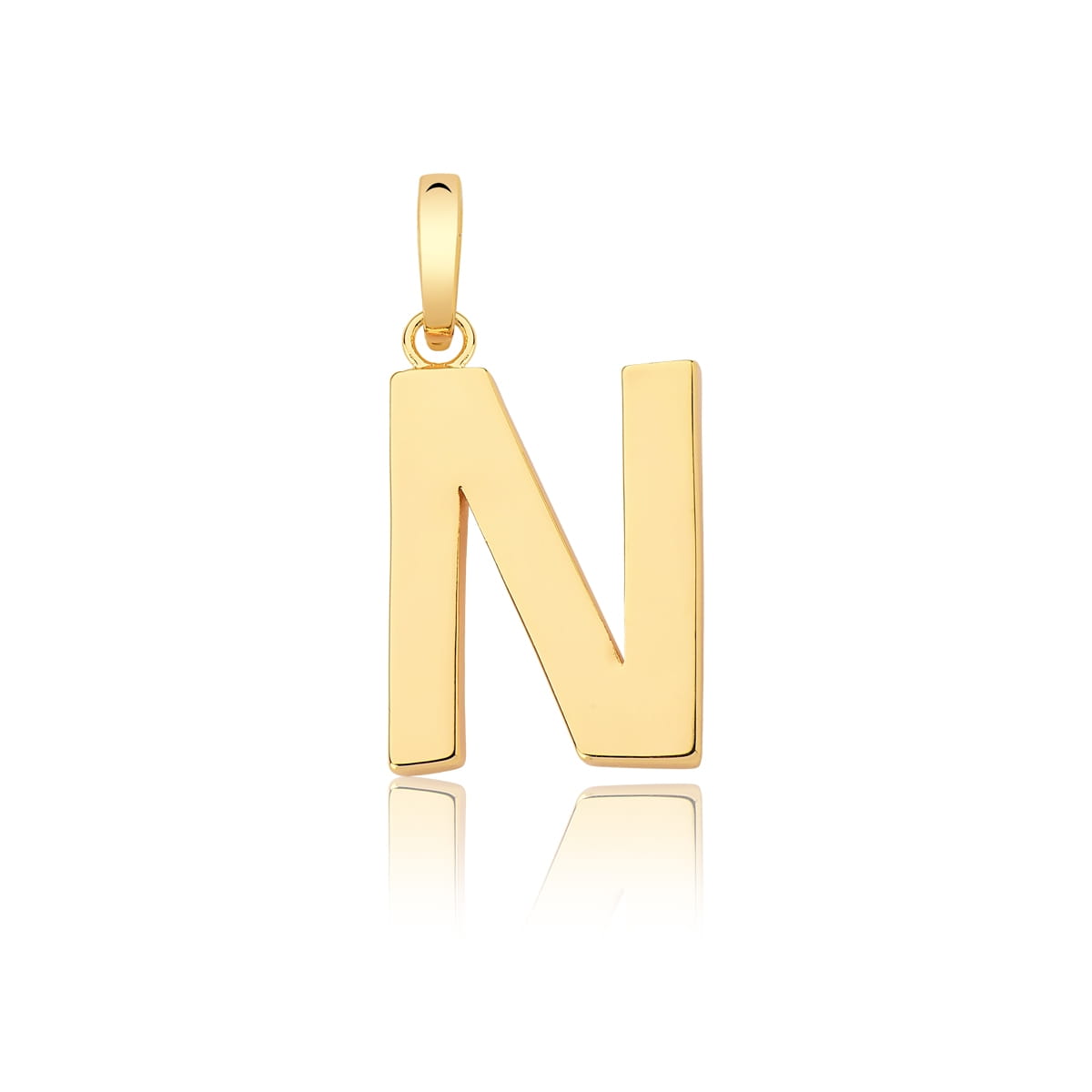 Pingente Letra "N" Liso com Fecho Folheado a Ouro