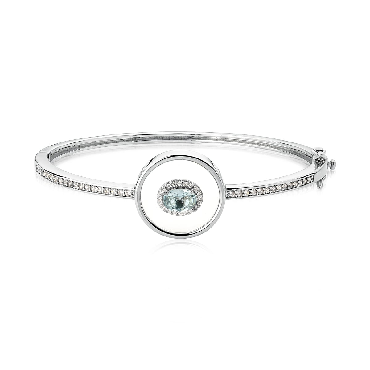 Bracelete com Cristal Oval Água Marinha Folheado a Ródio