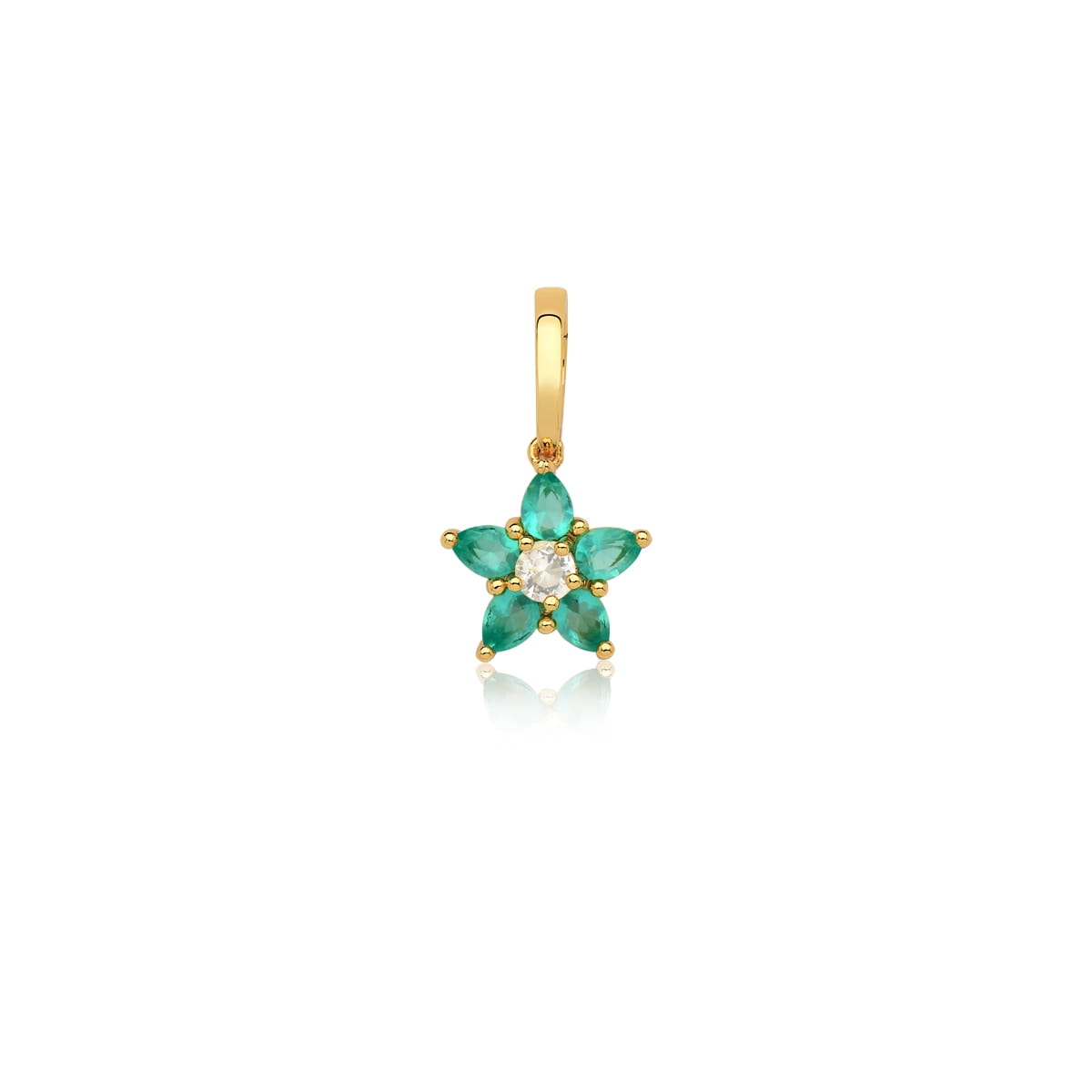 Pingente de Flor com Fecho e Cristais Verdes Folheado a Ouro
