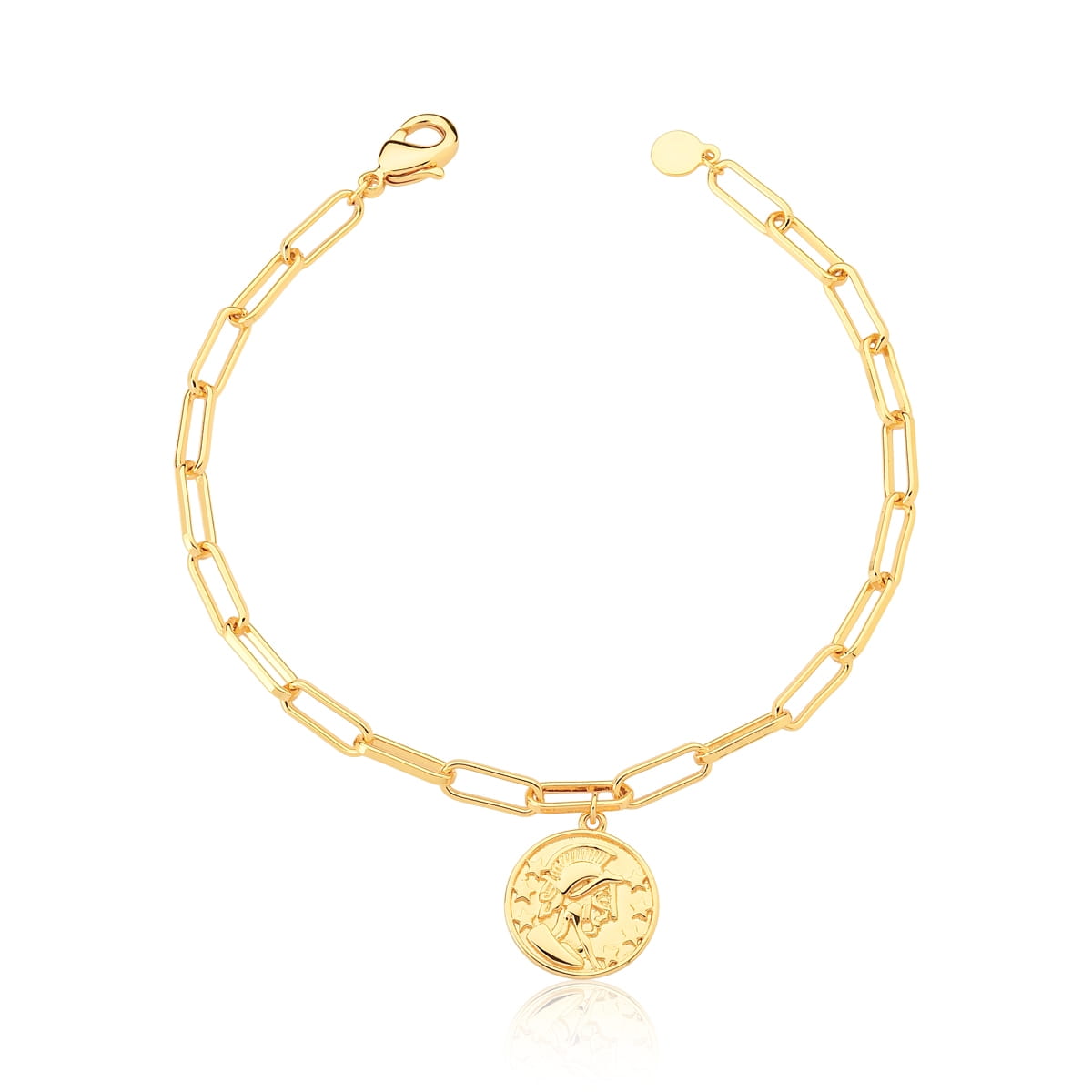 Pulseira com Pingente de Moeda Lisa Folheada a Ouro