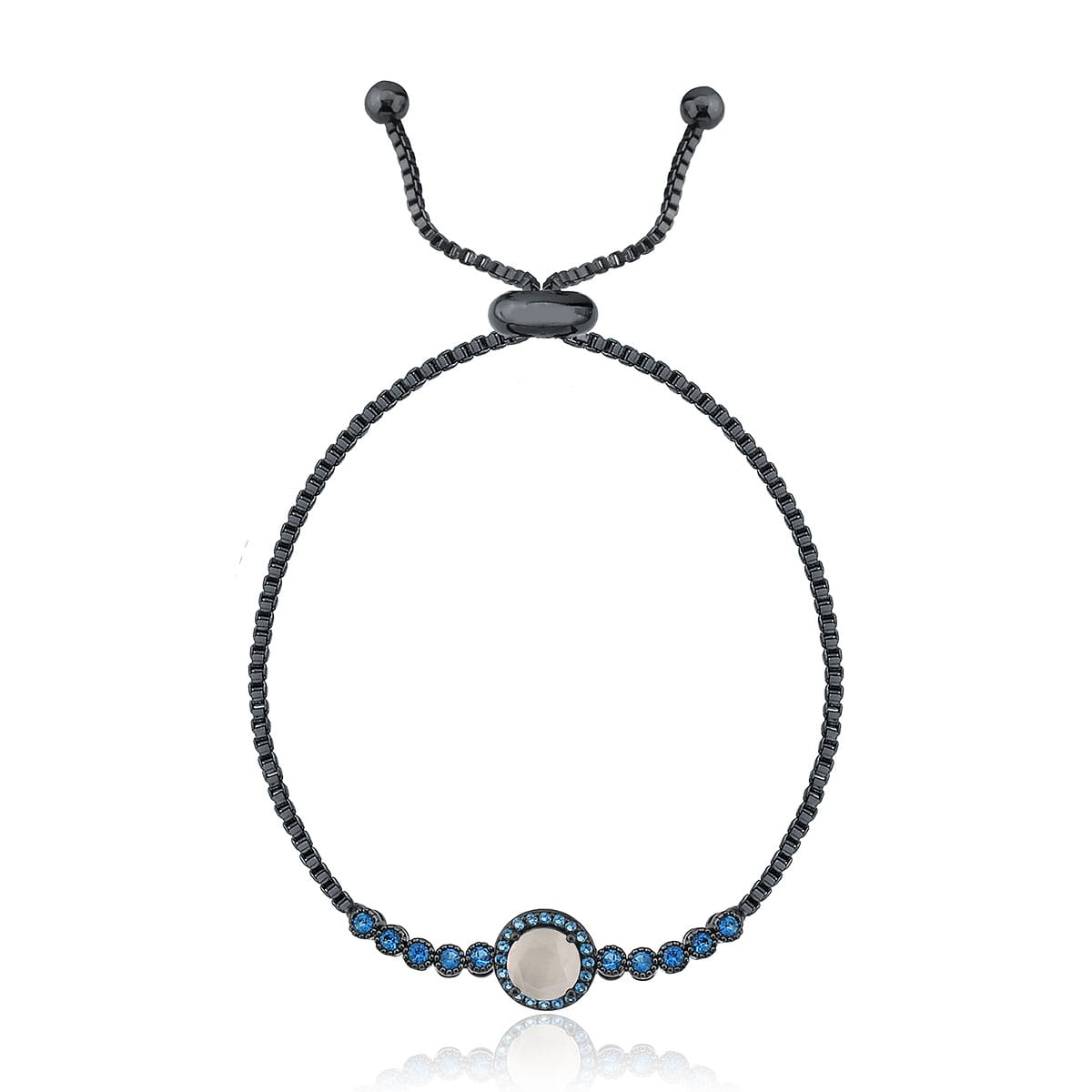 Pulseira Shambala com Zircônias Azuis Banhada a Ródio Negro