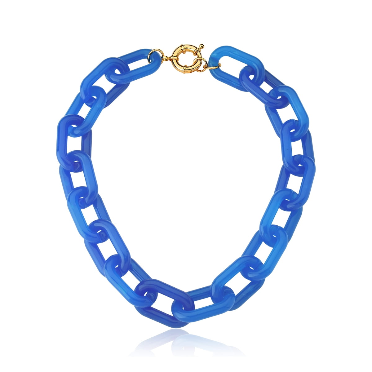 Colar com Elos em Acrílico Ovais na Cor Azul Banhado a Ouro