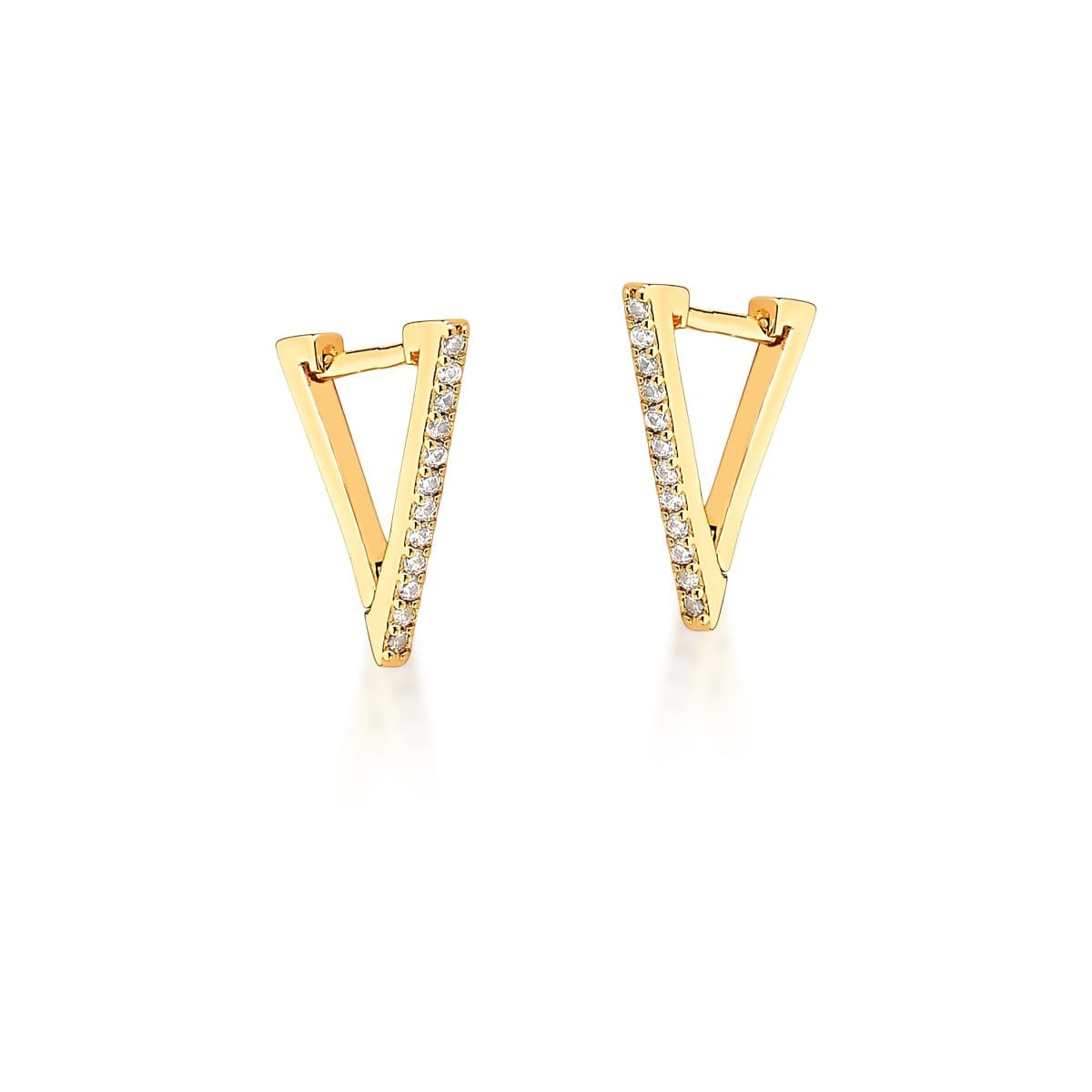 Argola Triangular com Zircônias Brancas Banhada a Ouro