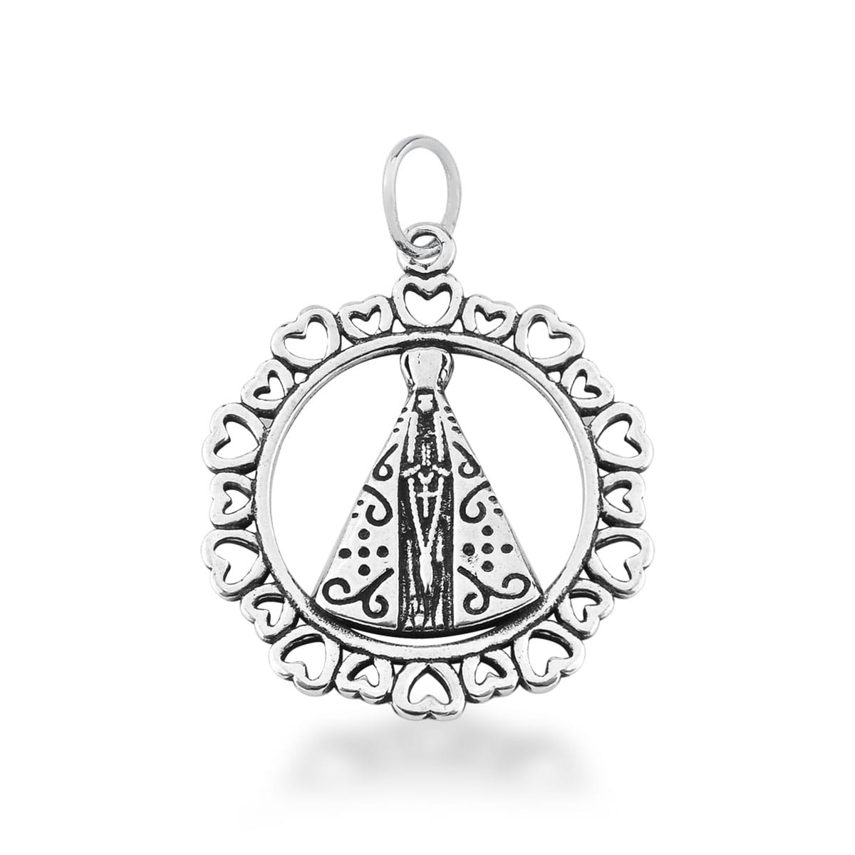 Pingente Redondo Nossa Senhora Aparecida Prata Envelhecida