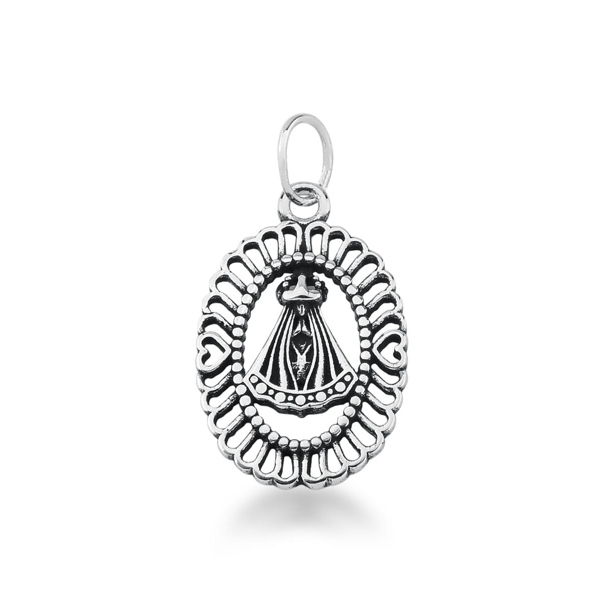 Pingente Oval Imagem Nossa Senhora Aparecida Prata Envelhecida