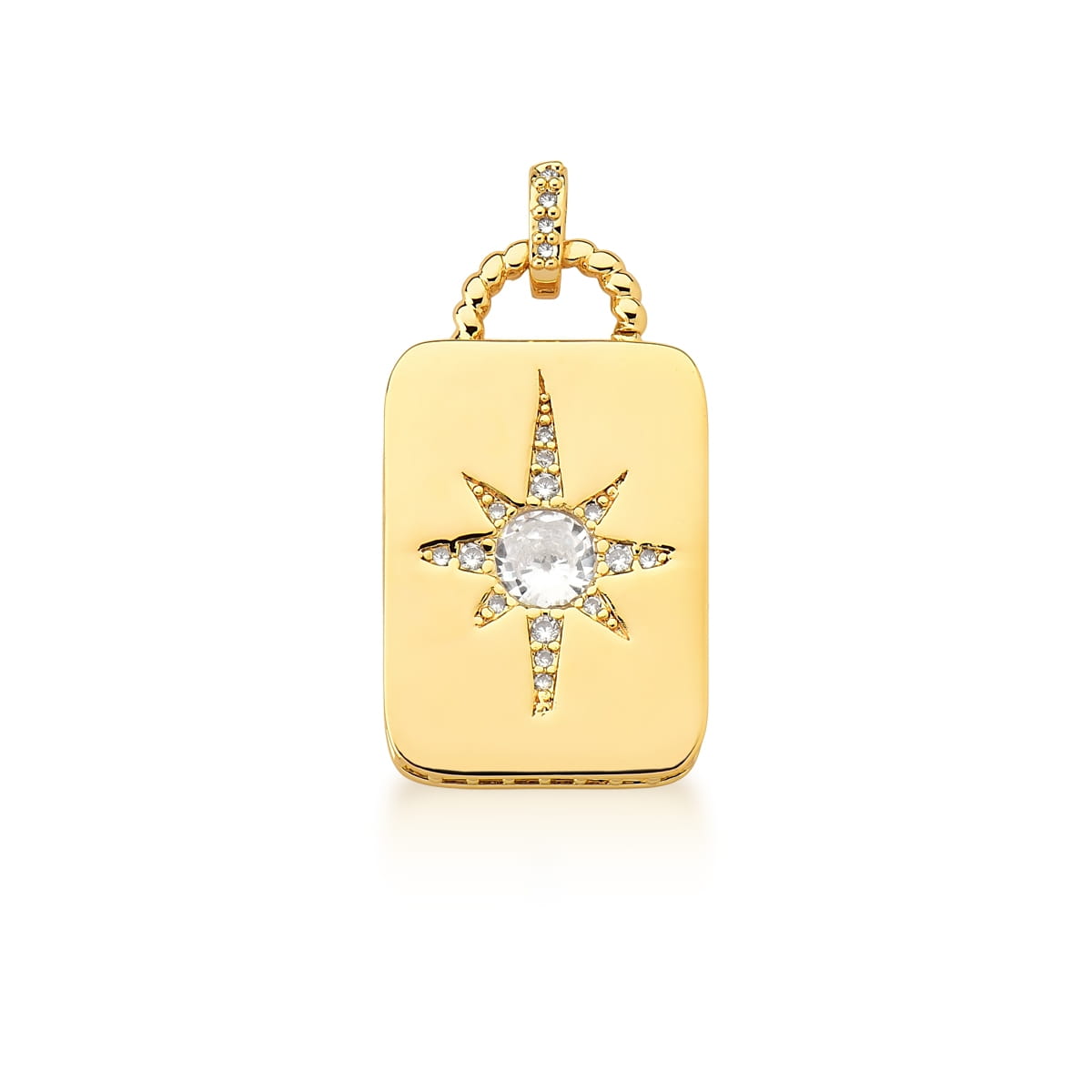 Pingente Retangular com Estrela Branca Banhado a Ouro
