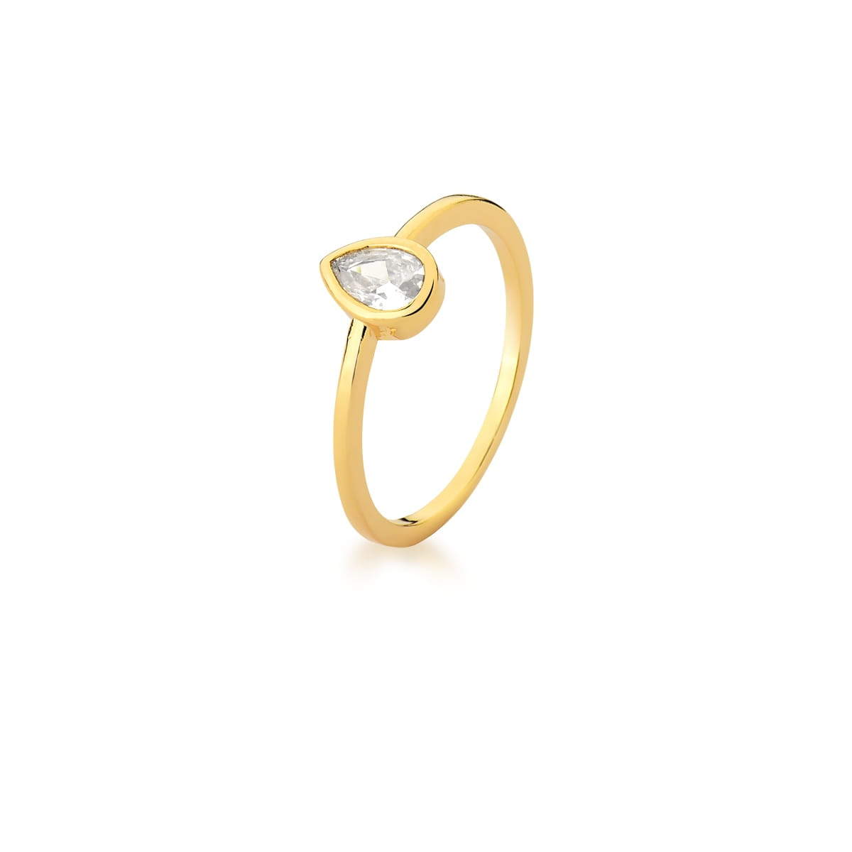 Anel com Cristal em Gota Branco Banhado a Ouro
