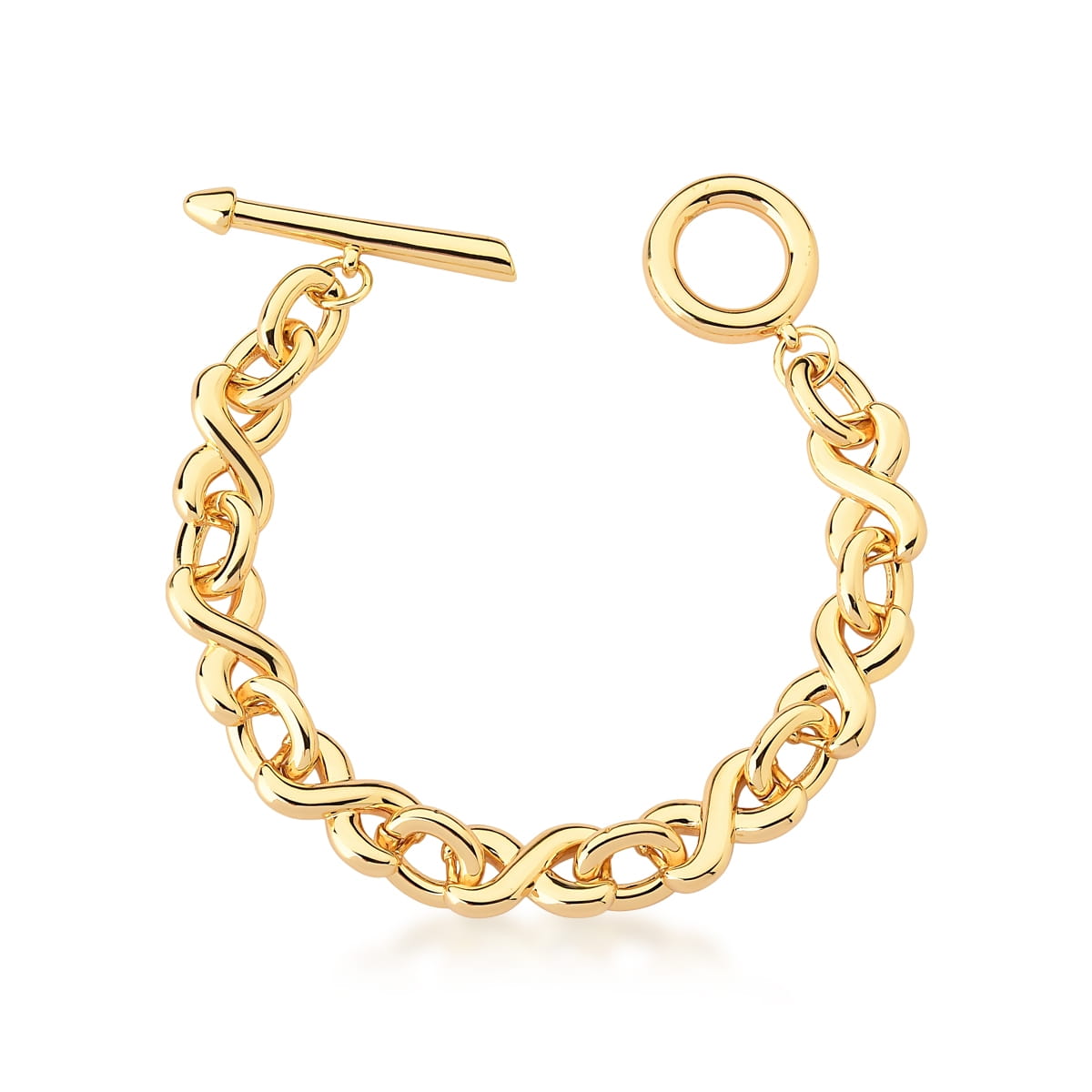 Pulseira com Elos Símbolo Infinito Liso Banhada a Ouro