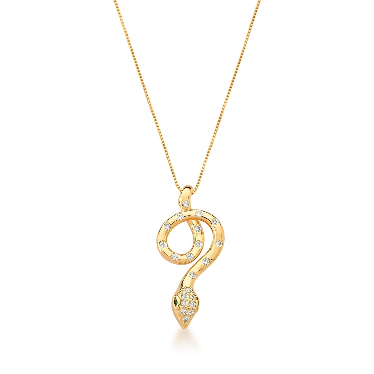 Corrente com Pingente de Cobra Branco Banhada a Ouro