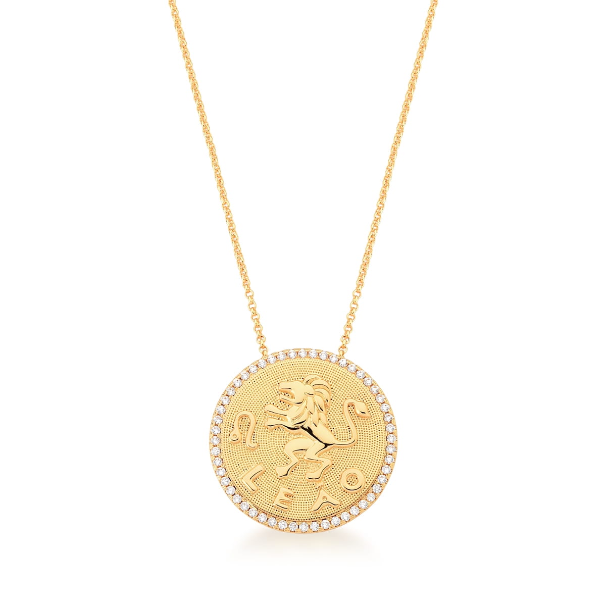 Corrente com Pingente Redondo Signo Leão Banhada a Ouro