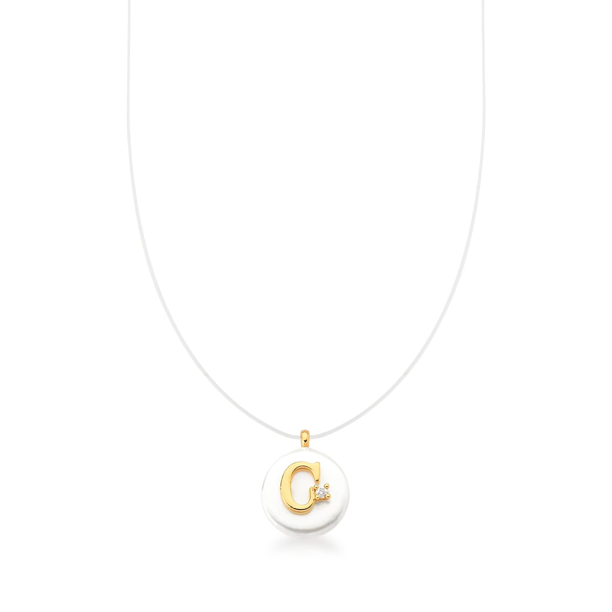 Corrente com Fio de Silicone Pingente Letra "C" Banhada a Ouro