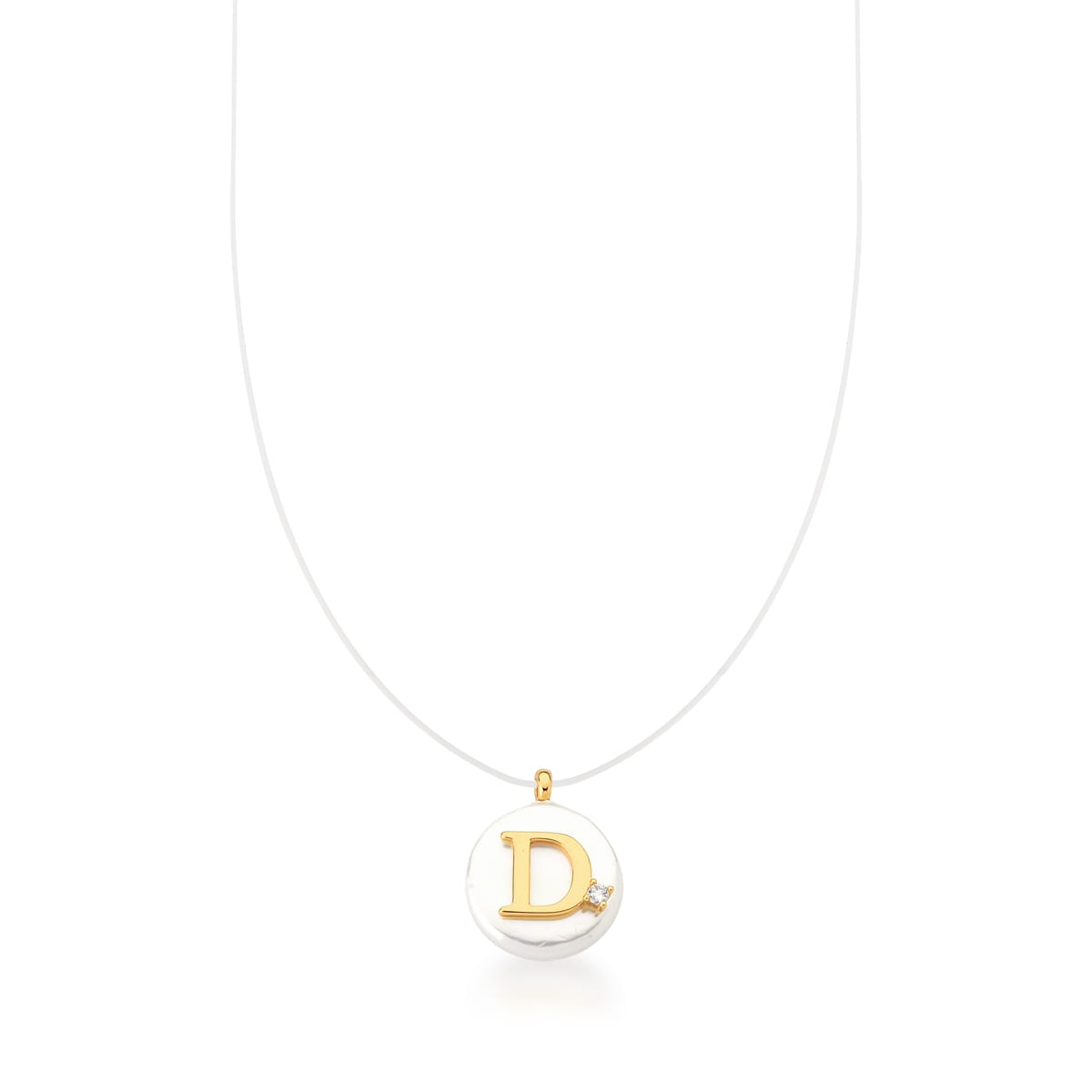 Corrente com Fio de Silicone Pingente Letra "D" Banhada a Ouro