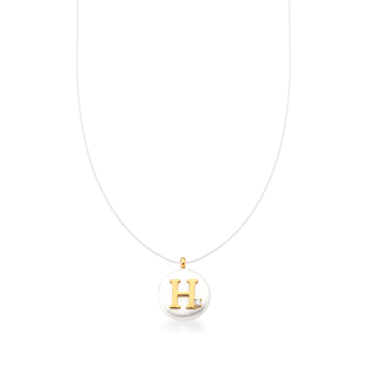 Corrente com Fio de Silicone Pingente Letra "H" Banhada a Ouro