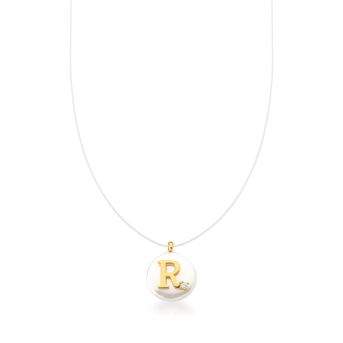 Corrente com Fio de Silicone Pingente Letra "R" Banhada a Ouro