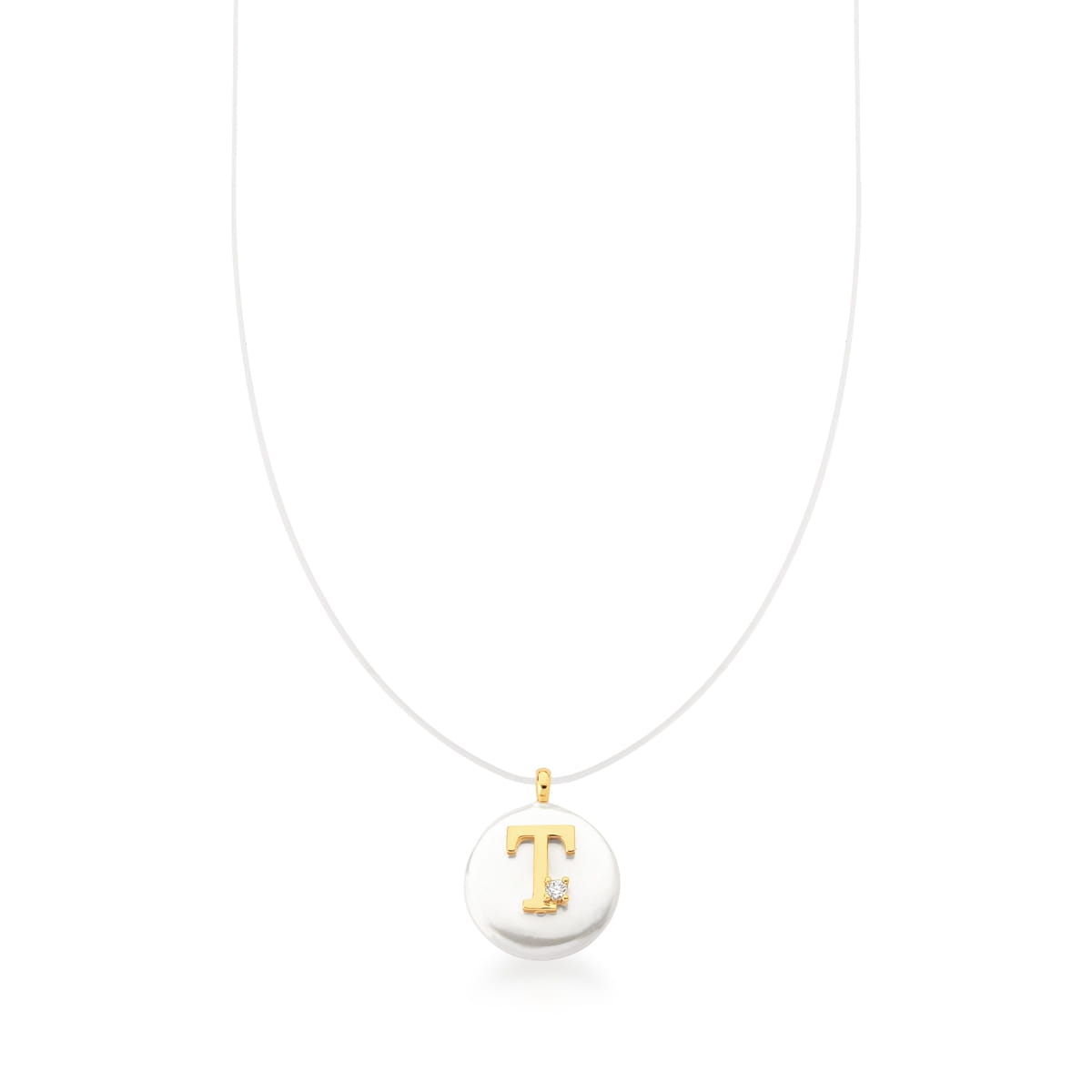 Corrente com Fio de Silicone Pingente Letra "T" Banhada a Ouro