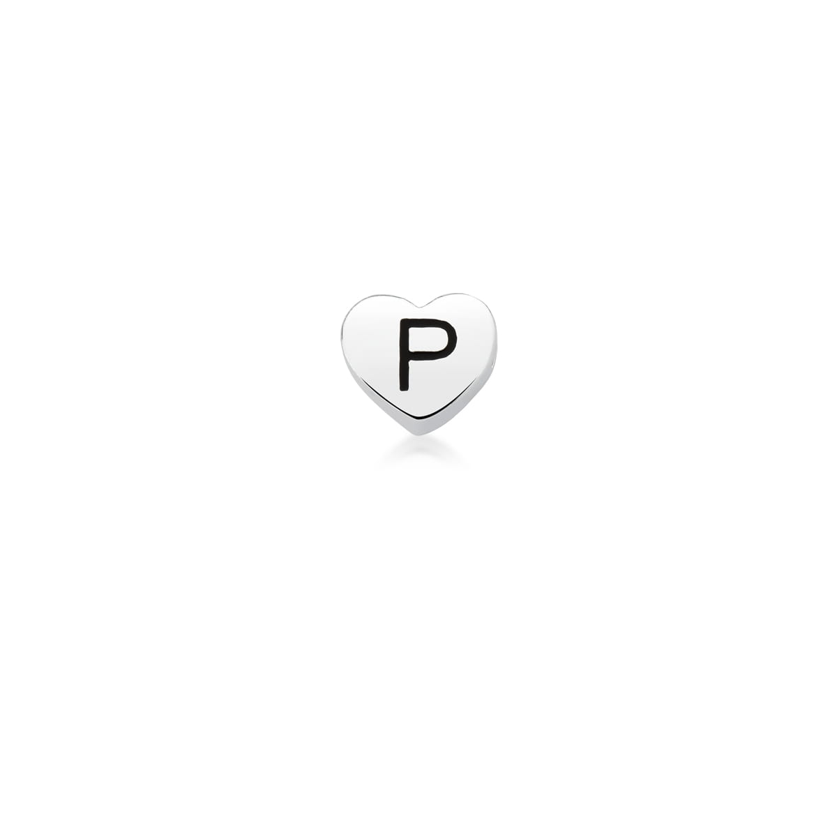 Pingente de Coração Liso com Letra "P" Prata Lisa
