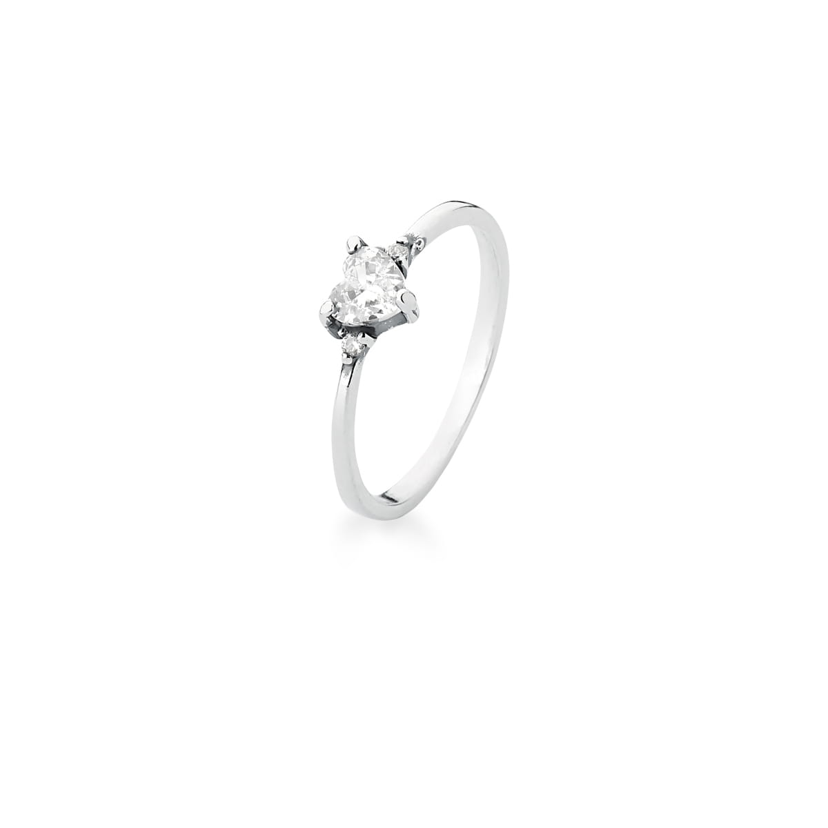 Anel com Cristal de Coração Branco Prata Envelhecida
