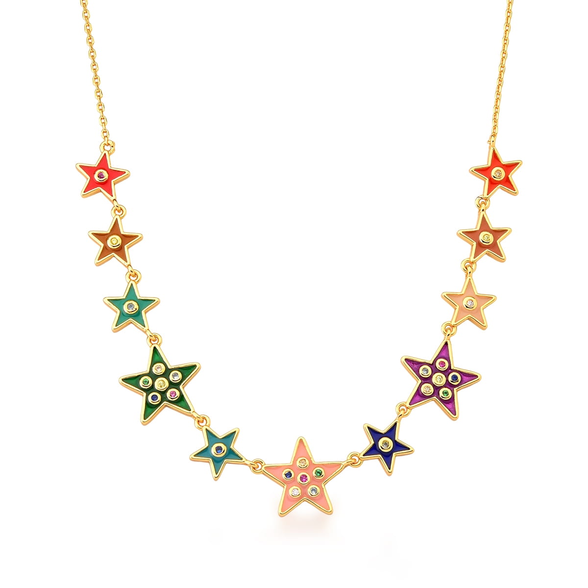 Choker com Pingentes de Estrelas Coloridos Banhada a Ouro